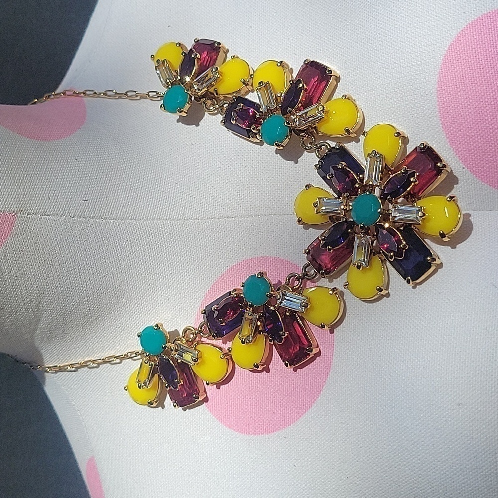 Kate Spade Kladiscope Jeweled Rhinestone Flower Statement Gold Necklace Bib